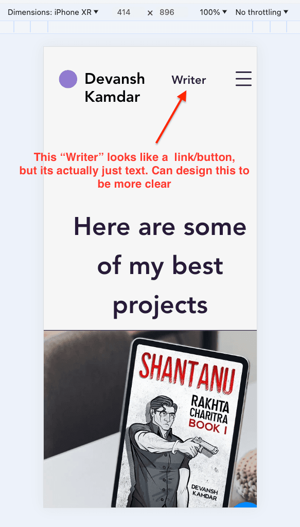 misleading link text of Devansh Kamdar's site