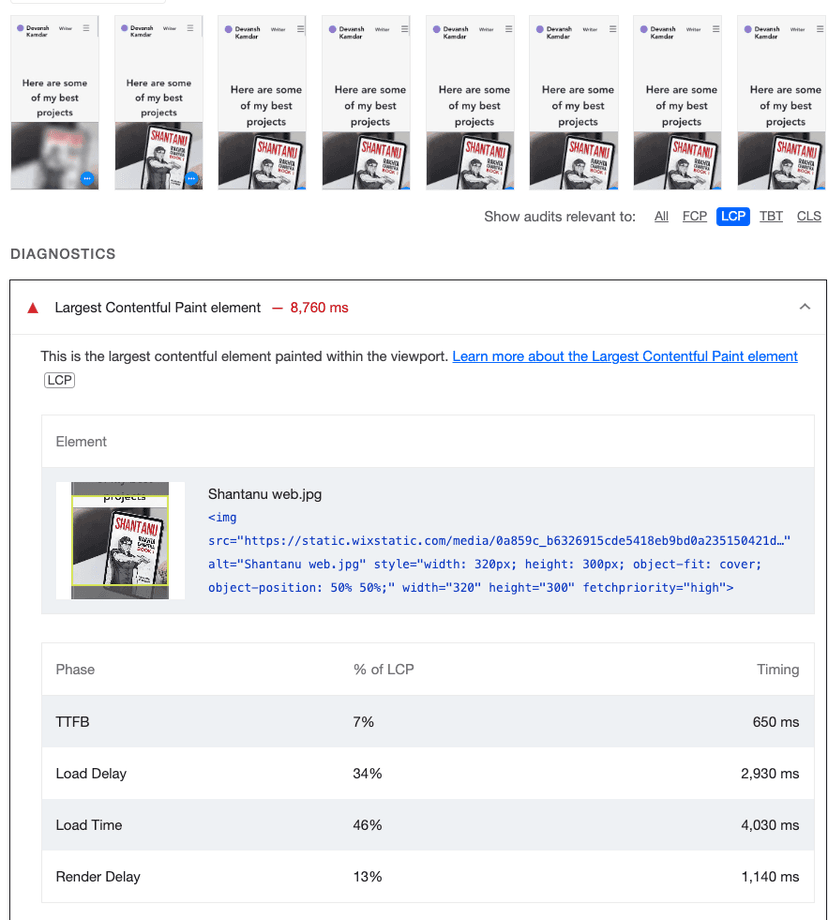 slow image load of Devansh Kamdar's site