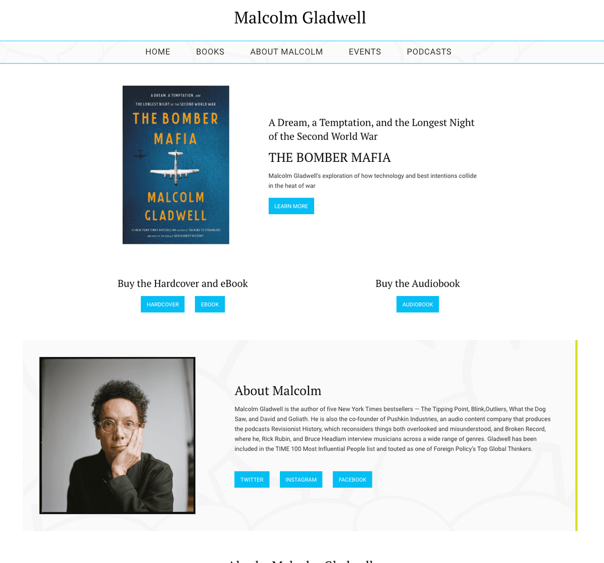 home page of Malcolm Gladwell's site