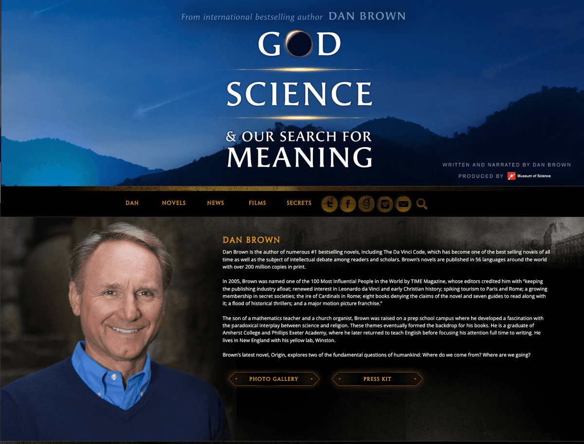 home page of Dan Brown's site