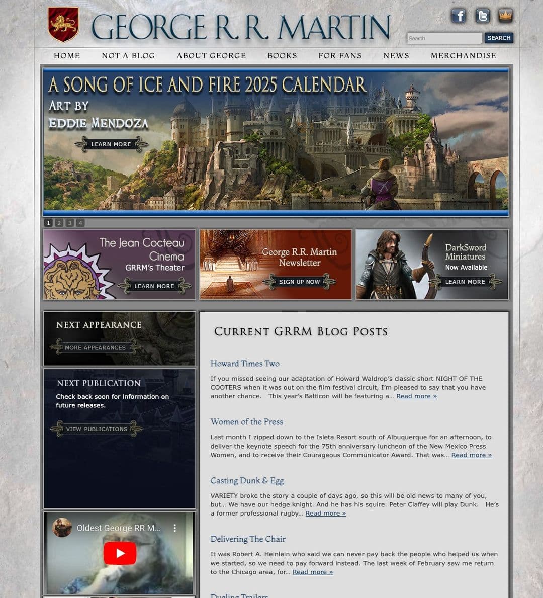 home page of George RR Martin's site